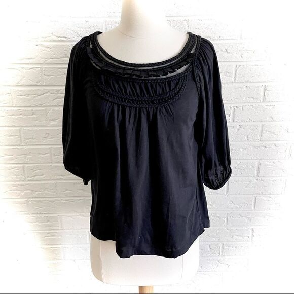 Anthropologie Tops - 🚨4/$25 Anthropologie Deletta black braided neckline top S